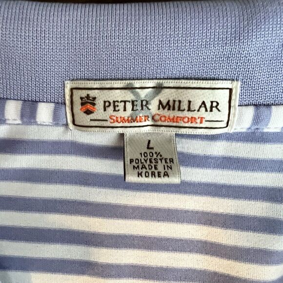 Peter Millar Summer Comfort Golf Polo Shirt Blue Stripe Men’s L - Picture 3 of 5
